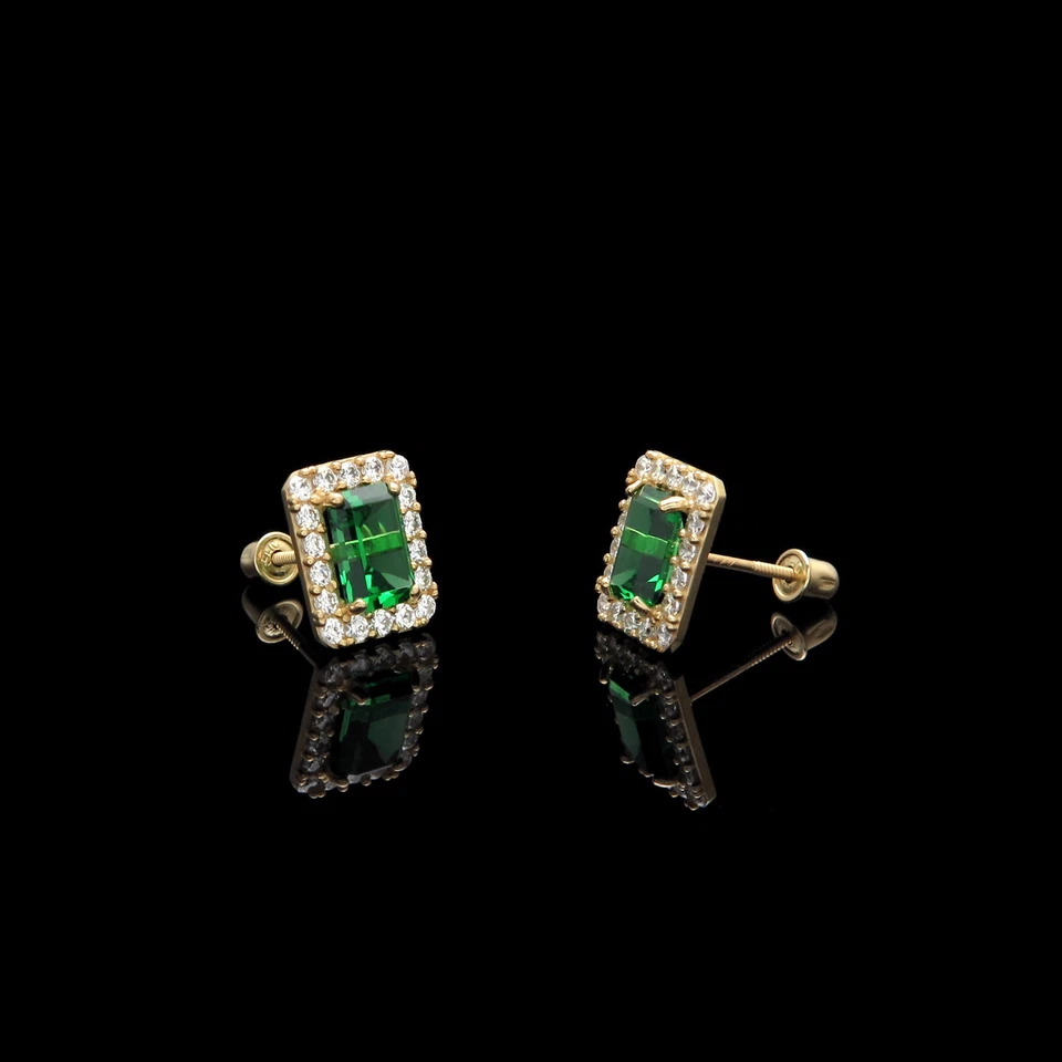 1.5 克拉模拟绿色翡翠光环钻石耳钉 14k 黄金 — 第 4/4 张图片