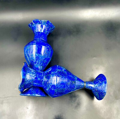 2 Pieces Natural blue lapis lazuli hand crafted flower vases from Baluchistan