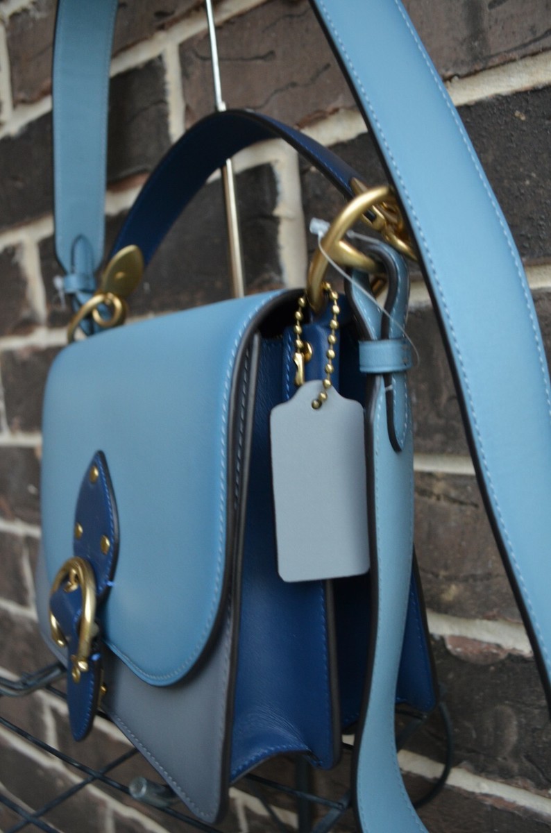 NWT $550 Coach C2595 Azure Blue Colorblock Leather Shoulder Bag