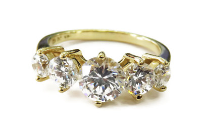 14K Yellow Gold 5 Stone Cubic Zirconia Band Ring ~ 3.5g | eBay