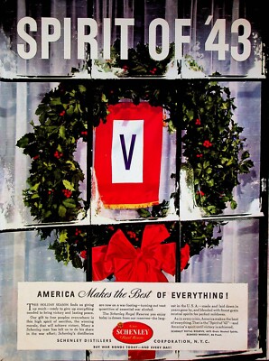 1942 Schenley Royal Reserve Whiskey Vintage 40s Print Ad Holly Christmas Wreath