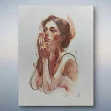 Original 6x9 Collectors Book Page  Female  Portrait  Watercolor Painting Sketch
