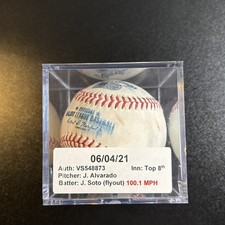 MLB Game Used Baseball 06/04/21 Juan Soto Fly out Pitched Jose Alvarado 100 Mph
