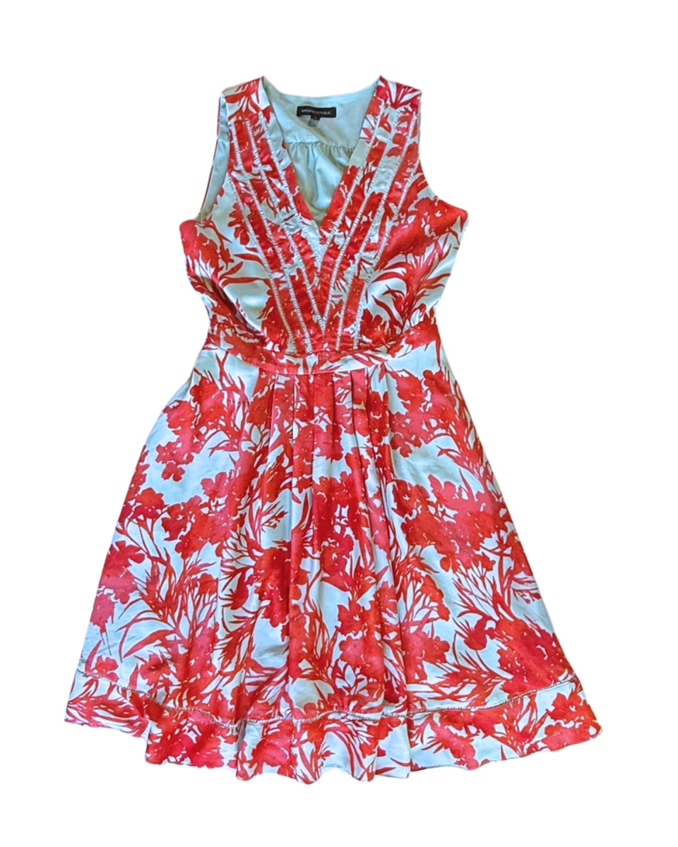 red long sleeve fit and flare dress Vintage Clothing - Long Sleeve Fit and Flare Shirt Dress - Mid Century Floral Pattern on Red main image 1