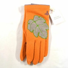 Vivienne Westwood Hand Gloves Orange Wool Nylon Leather Size 21 22cm