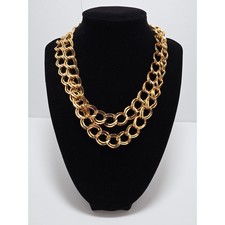 Vintage Gold Tone Chunky Double Link Chain Necklace Statement Hook Clasp 34 Inch