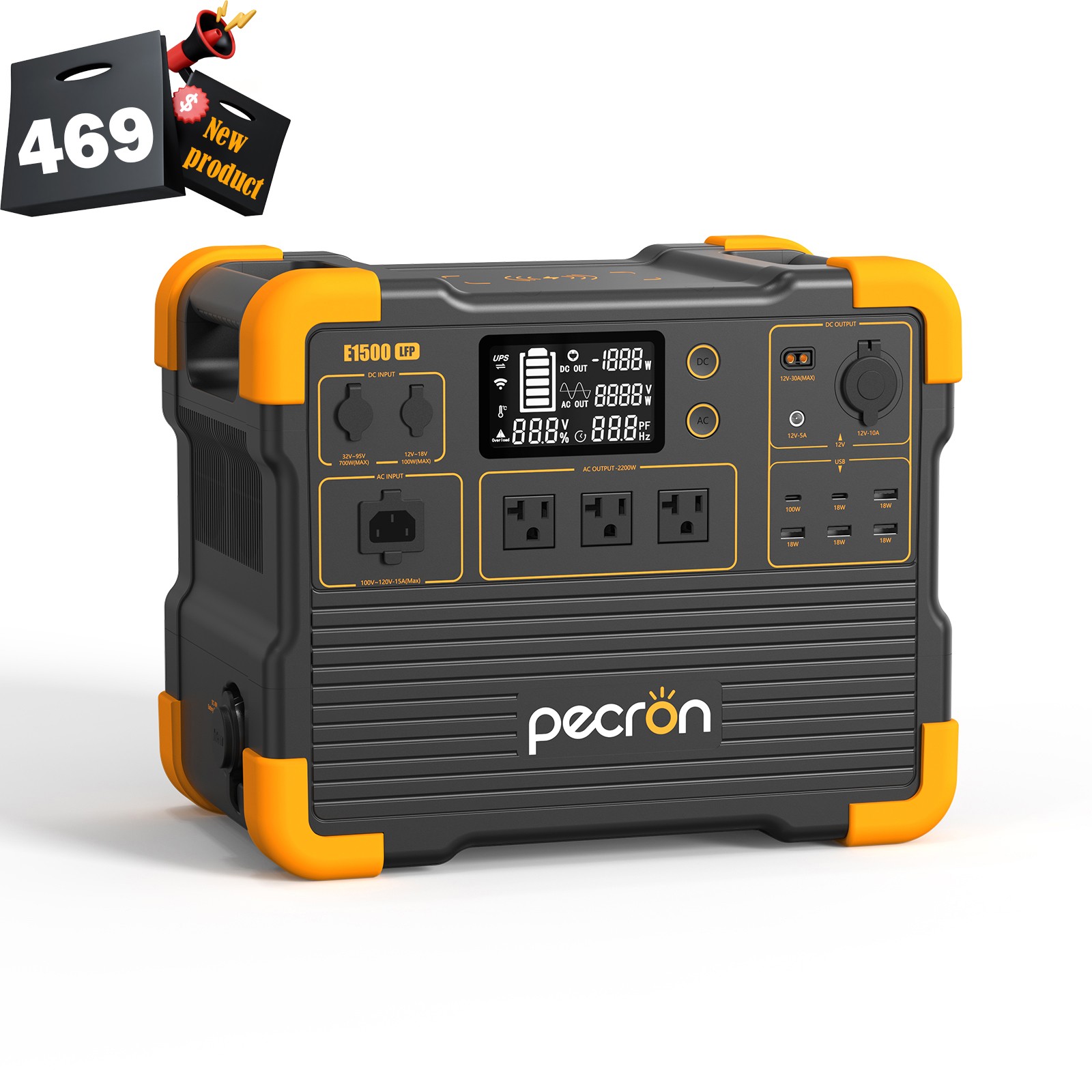 pecron Portable Power Station E1500LFP 1536Wh 2200W LiFePO4 Solar Generator