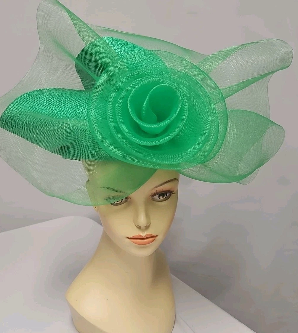 NWT Green & Black Large Kentucky Derby Hat. One Size. KARI KENTUCKY DERBY HAT - Emerald Green - Gold Coast Couture main image 3