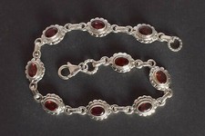 Natural Oval Garnet Gemstone 925 Silver Women Link Bracelet MOTHER Gift Jewelry