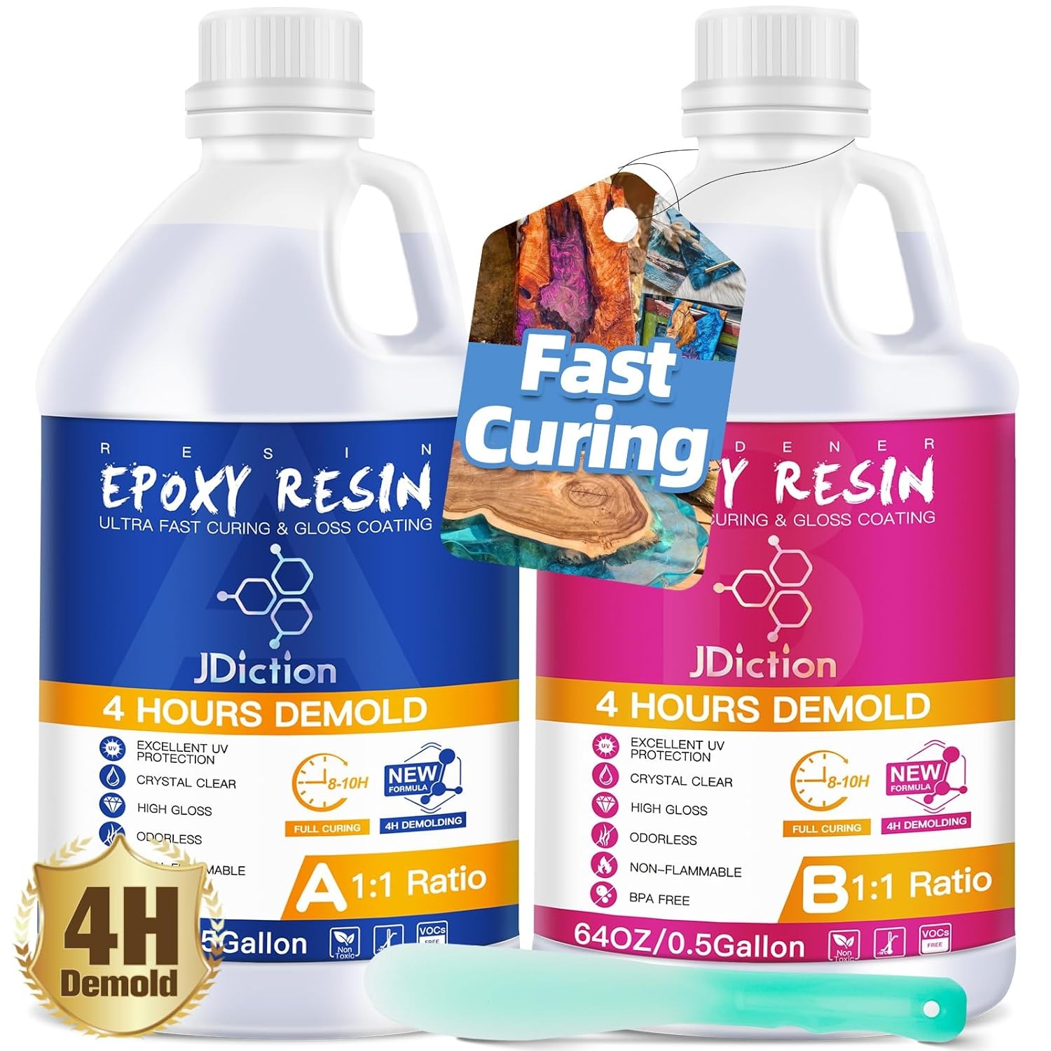 JDiction Fast Curing Epoxy Resin, 4 Hours Demold Upgrade Formula, 1gallon / 3.8L