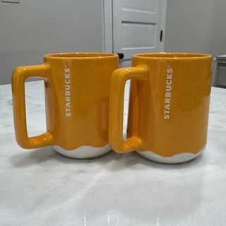 Starbucks 2022 Summer Mango Luster Orange Drip Ceramic Coffee Cup Mug set of 2