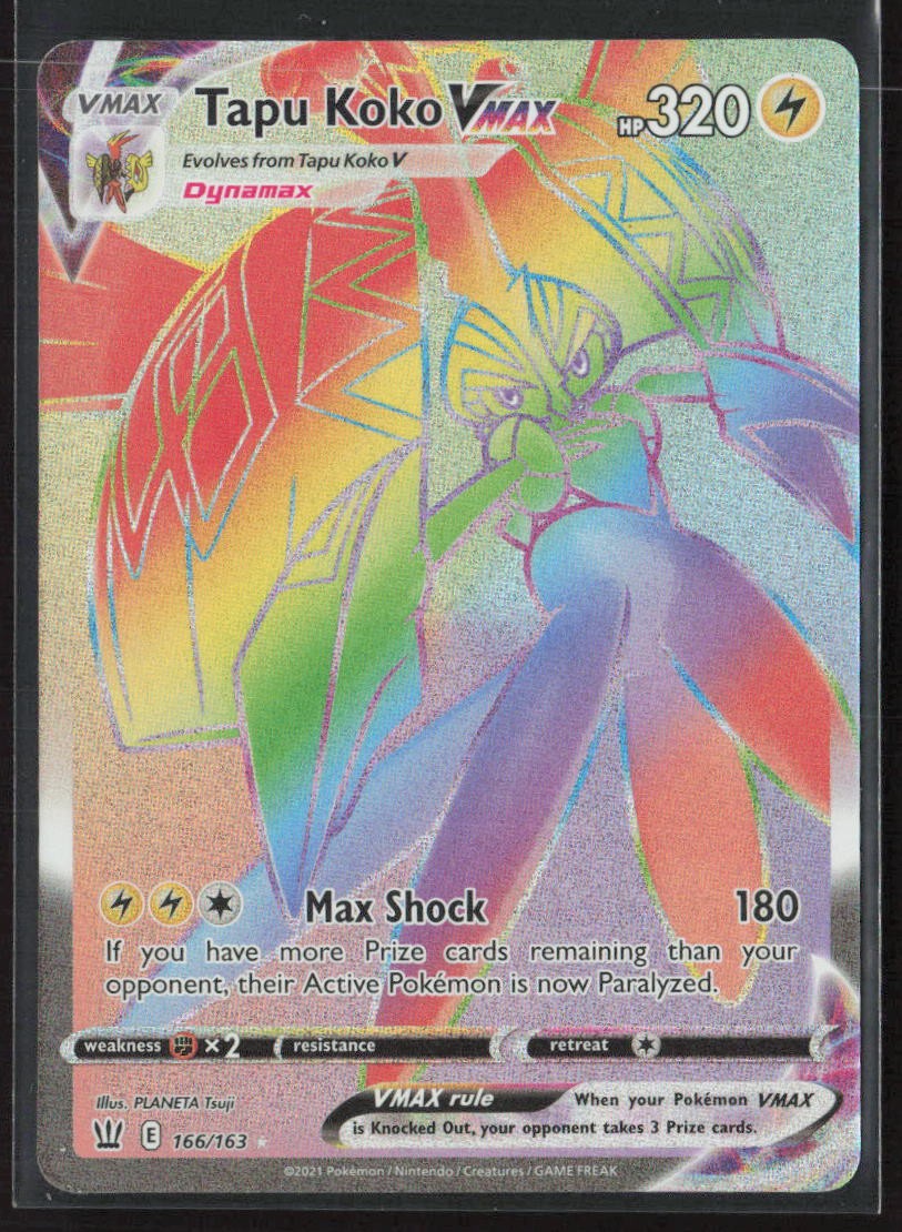 Tapu Koko VMAX 166/163 Rainbow Rare Battle Styles Pokemon Holo Near Mint