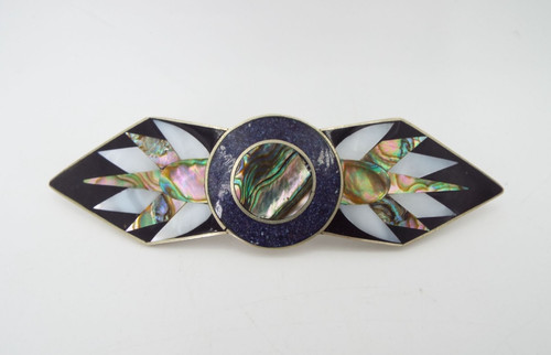 Alpaca Mexico Silver Inlay Abalone Barrette Hair Clip 4.5"