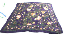 Axcess Rayon Square Scarf Dark Purple Floral Roses Paisley Italy 30  Vtg
