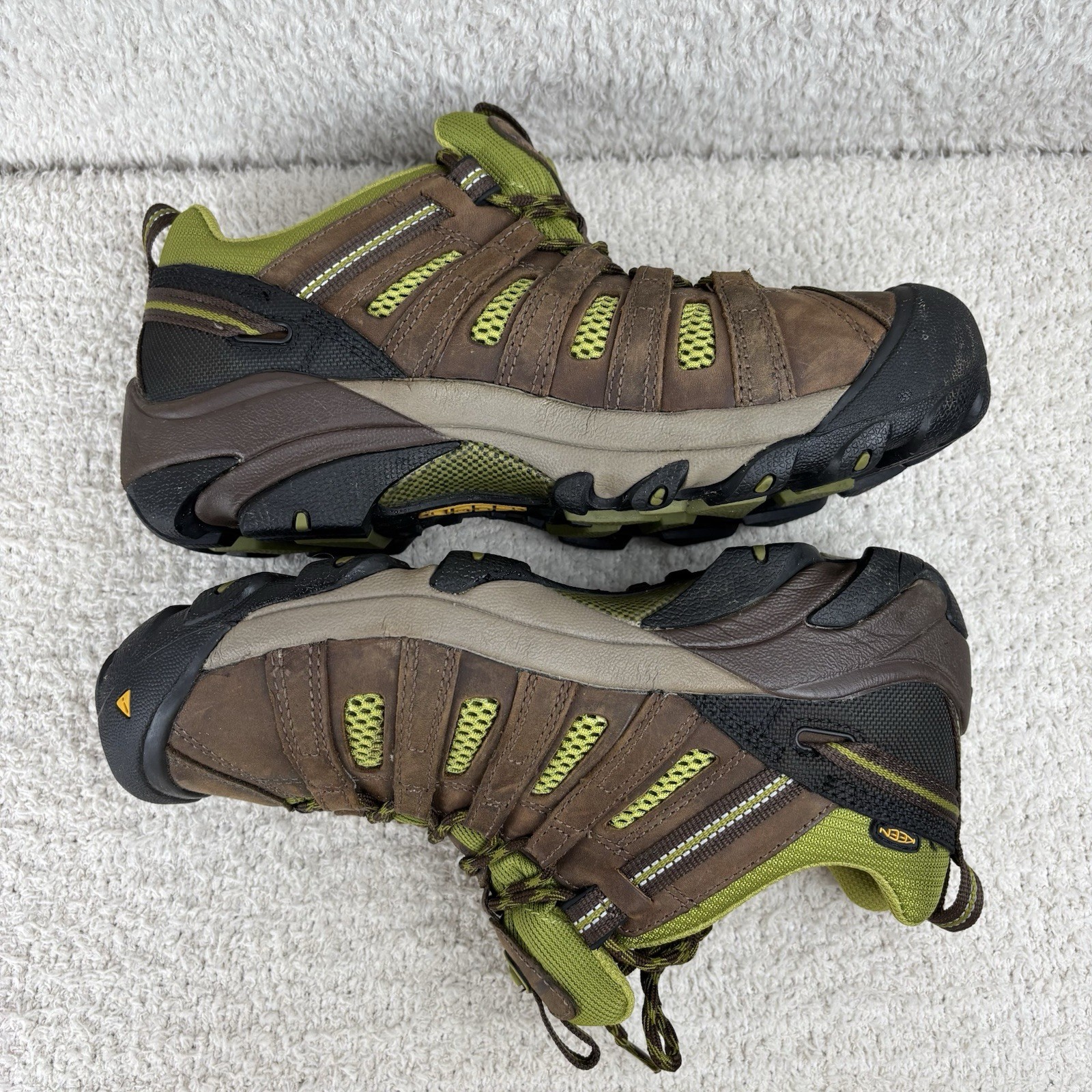 Scarpe Keen donna 10 5 marrone giallo pietra focaia bassa punta acciaio lavoro pelle stringate