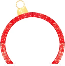 Large Outdoor Christmas Lighted Archway Decoration, 9.5Ft XL with Gold Ornament