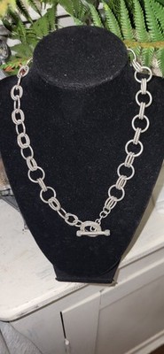 Judith Ripka JR Sterling Silver Textured Rolo Link Onyx Cabochon Toggle Necklace