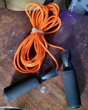 Sportsmith Leather Speed Jump Rope w/ Foam Grips (16 Ft Long Rope) Orange/Black