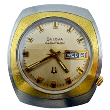 Vintage 1973 Bulova Accutron Cushion Two Tone Men's Tuning Fork Wristwatch 218