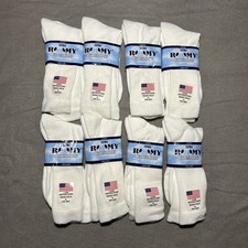 NEW Lot 8 Pairs ROOMY Diabetic Crew Socks J800L Sz 10-13 White Made in USA