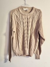 Lord Jeff Vintage 100 Fine Cotton Mens Tan Knit Long Sleeve Sweater Size M