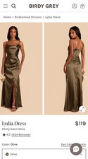 Birdy Grey Lydia Dress Shiny Satin Olive Small No Alterations