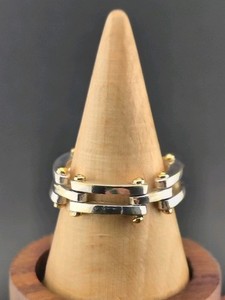 Vintage Sterling Silver 925 Collapsible Chain Link Ring Gold Rivets Size 9.25 7g