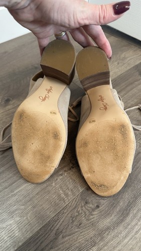 Arturo Chiang Bootie Peep Toe Lace Up Tan Nubuck Stacked Heel 90s Sz 9 Y2K - Picture 12 of 12