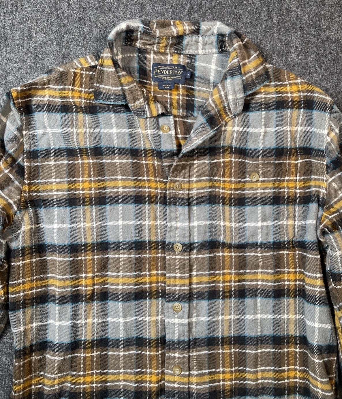 Pendleton Flannel Plaid  Medium Gray Brown Gold T… - image 2