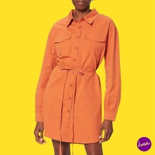 NA-KD Women's Oversized Belted Shirt, 100% Cotton, Orange, UK 6 | EU 34 | US 2