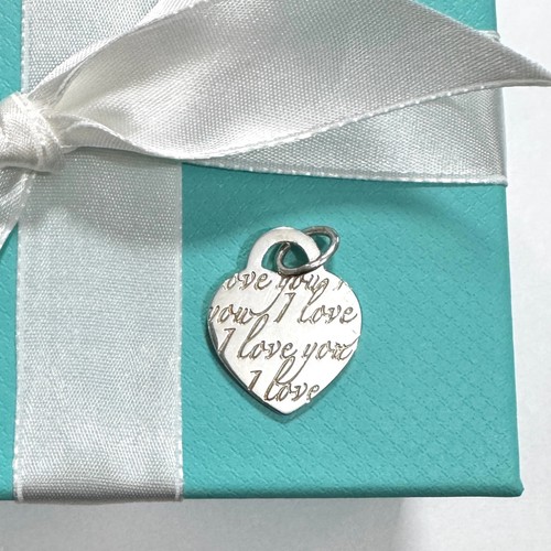 Tiffany & Co. I Love You Script Heart Solid 925 Sterling Silver Pendant Tag