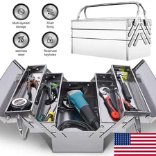 Metal Tool Box Cantilever Folding Storage Box 3-Layers 5-Tray Tool Organizer USA