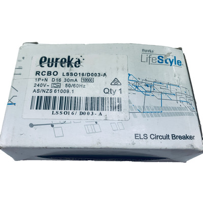 EUREKA LSSO16/D003-A RCBO 1P+N 16A D curve 10kA 30mA 240V 50/60Hz