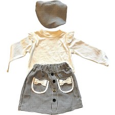 girl's 3 pc long sleeve shirt, skirt and beret hat houndstooth plaid sz 5Y NWOT