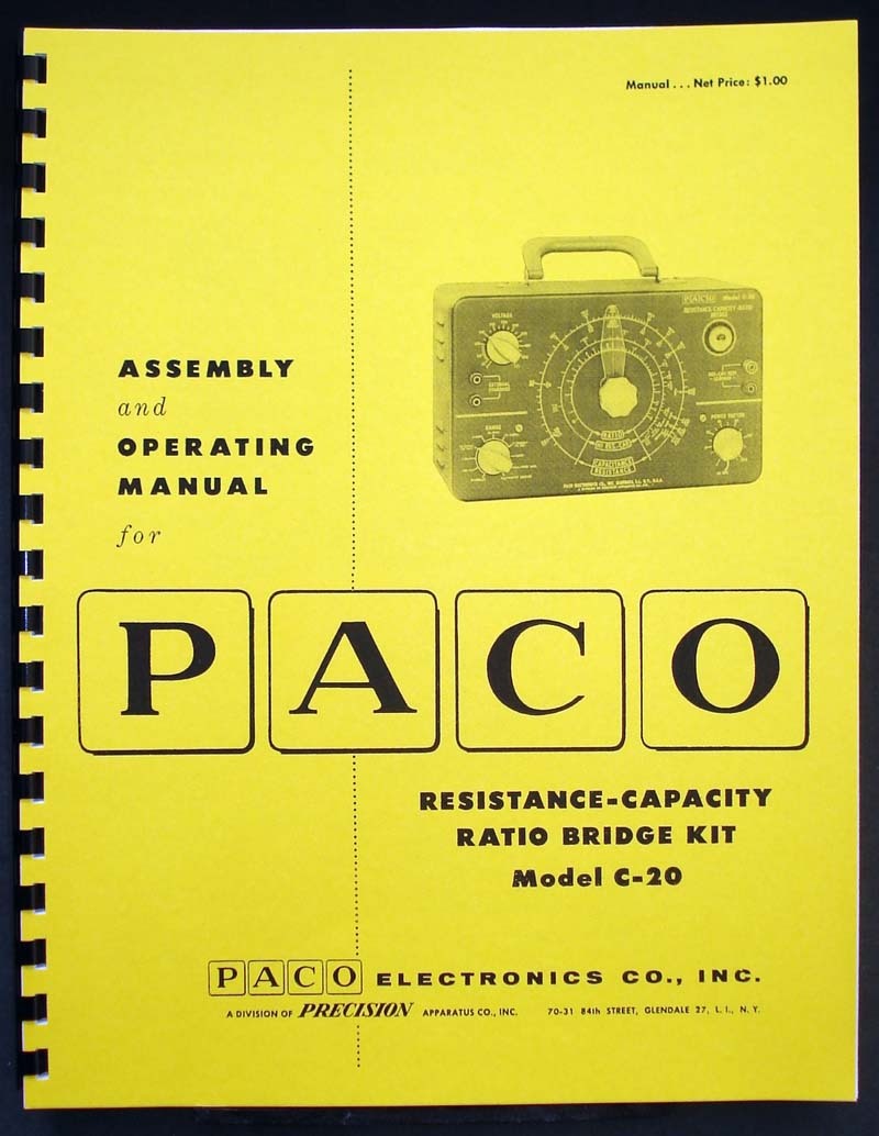 Paco C-20 C-20 Resistance Capacitance Ratio bridge Kit Manual