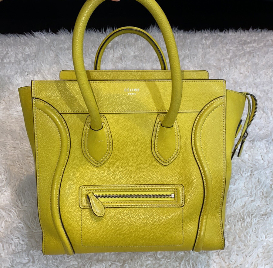 CELINE Mini Luggage Tote Citron Yellow AUTHENTIC Drummed CELINE Mini Luggage Tote Citron Yellow AUTHENTIC Drummed