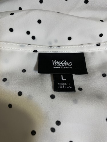 Mossimo White Open Should Blouse w/ Black Polka Dots. Size: Large. - Picture 5 of 6
