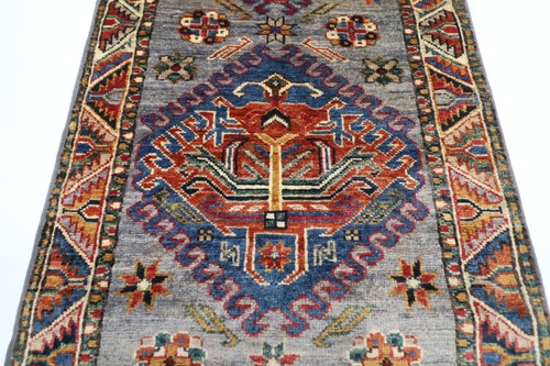 2x7 ft Hallway Tribal kazak Gray Runner Rug Afghan Hand Knotted Wool Bedroom Rug - Picture 9 of 10