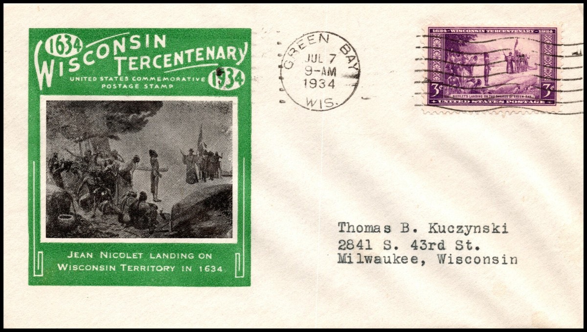 Scott 739 3 Cents Wisconsin Ioor Green FDC Typed Address Planty