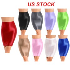 Womens Glossy High Waist Pencil Skirt Stretchy Bodycon Tight Skirts Clubwear
