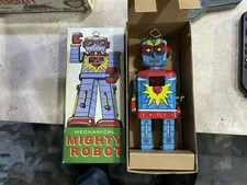 Mighty Robot Windup a/k/a Senkei Masked Robot Tin Toy Repro Mint In Box
