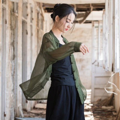 ジャケット・アウター shell like button sheer jacket Lady Mesh Shirt Jacket See Through Long Sleeve Button Front