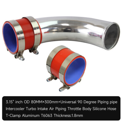 80mm 3.15'' 90 Grad Aluminium Turbo Rohr Rohrleitungen Silikonschlauch Klammern 