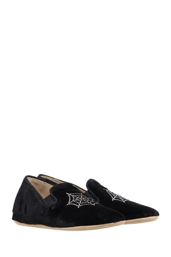 CHARLOTTE OLYMPIA Kids Baby Wincy Swarovski velvet slippers Size 19 RRP 99