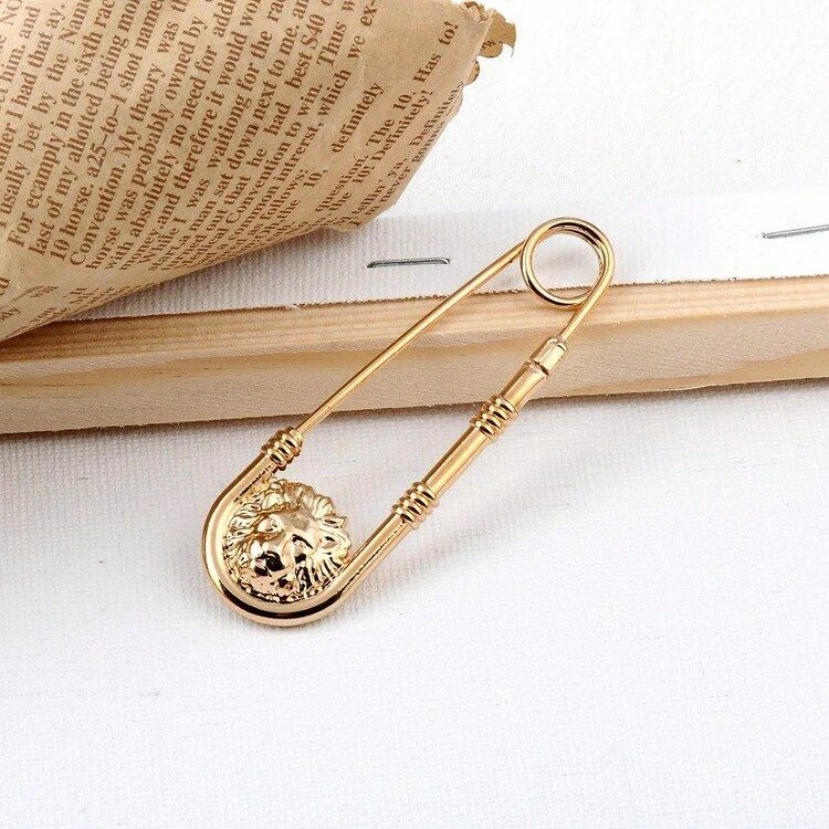 1pc Gold Alloy Double Lion Head Brooch Pin Fashion Safety Pins Brooch For  Women