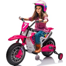 Rose Pink 12V Kids Ride-On Motorcycle Dirt Bike w/2 Speeds,Music,Training Wheels
