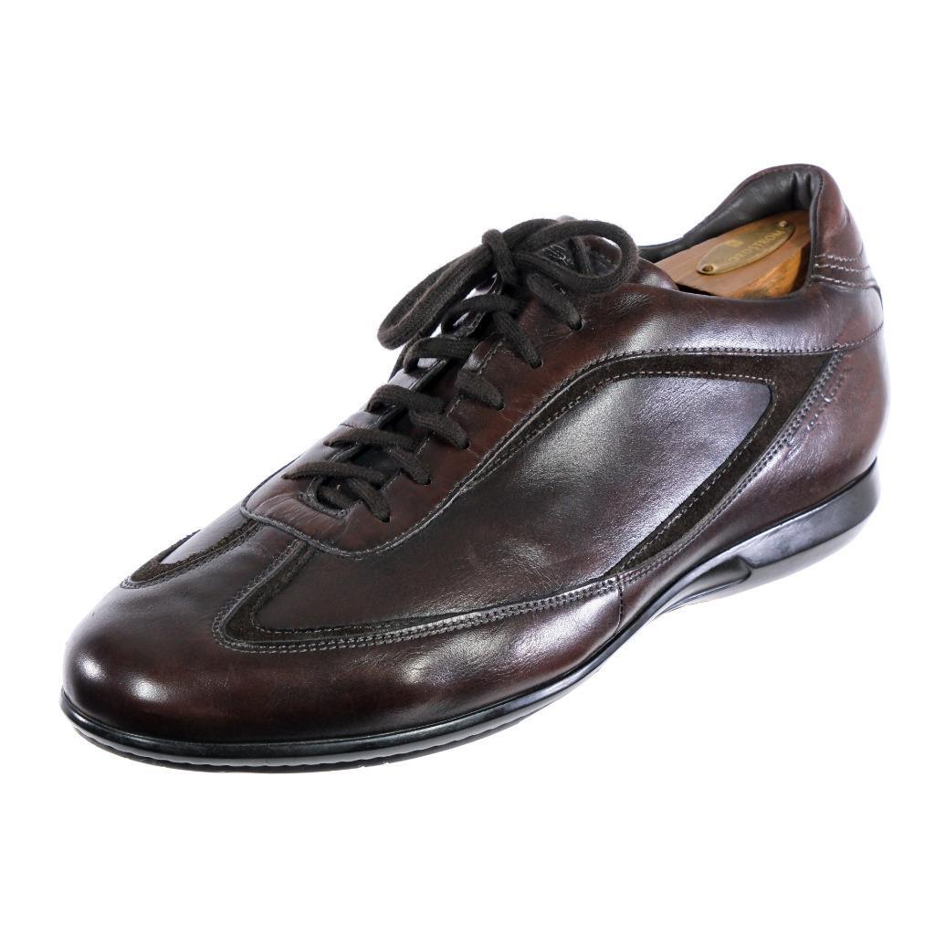 Worn 1x SANTONI Fashion Sneakers Shoes 10.5 D Dark Brown Burnished
