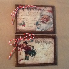 5 NEW Handcrafted Retro Wooden Christmas Ornaments, HangTags, Gift Tags SetA1