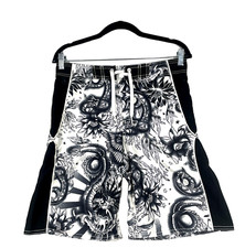 Old Navy Swim Shorts Trunks Large 10-12 Black White Boy's Snakes Dragons Floral