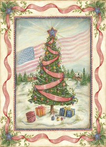 Red White and Blue Tree - Box of 16 Christmas Cards by LPG ...